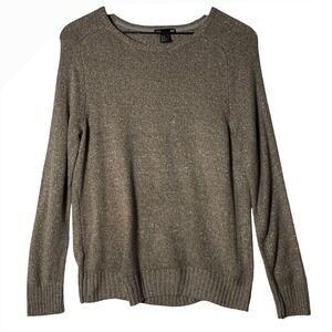 Womens Medium Beige Gold‎ Shimmer Knit Sweater Crew Neck Long Sleeve Holiday Top